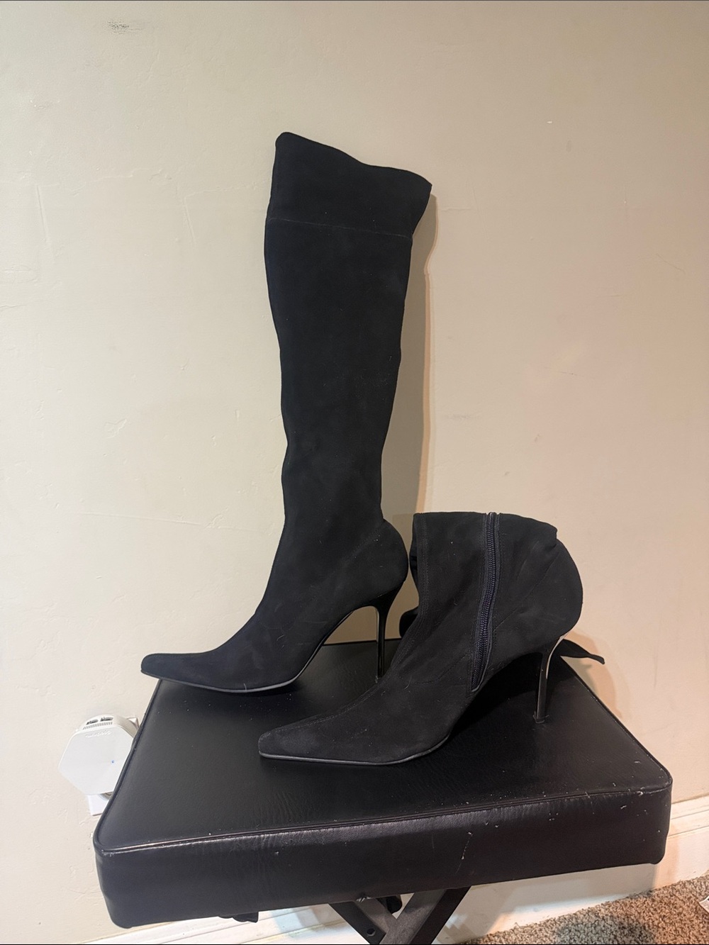 Black Suede Over Knee-High and Foldable for Under & Knee Stiletto Boot - Women’s